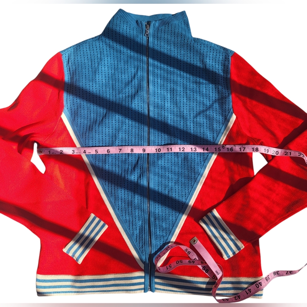 Pre-owned Sandro Paris Aiden Color Block Zip Cardigan Sweater in Red & Blue Sz 3 - Picture 11 of 15